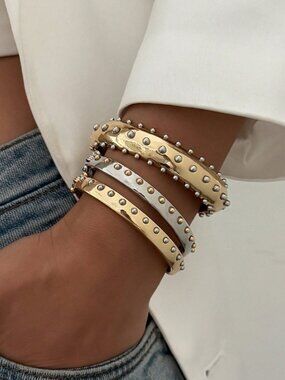 Multicolor Women's Minimalist Punk Rivet Thick Metal Cuff Bracelet set